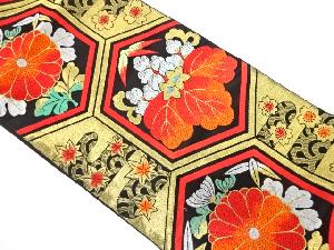 アンティーク　亀甲に桐・菊模様織り出し袋帯（着用可）